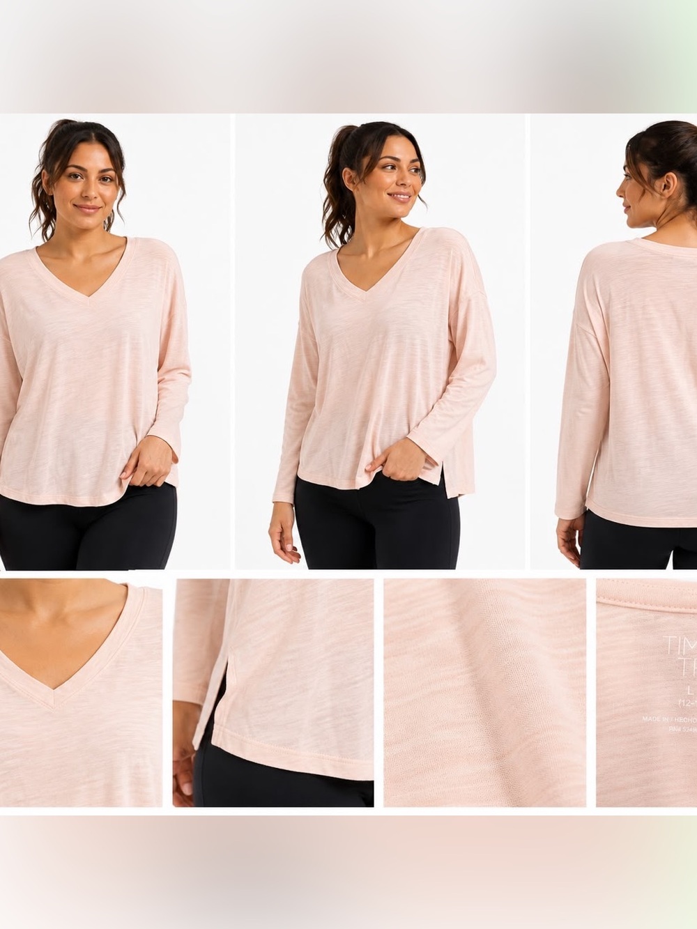 Time and Tru Soft Pale Pink V-Neck Long Sleeve Top
